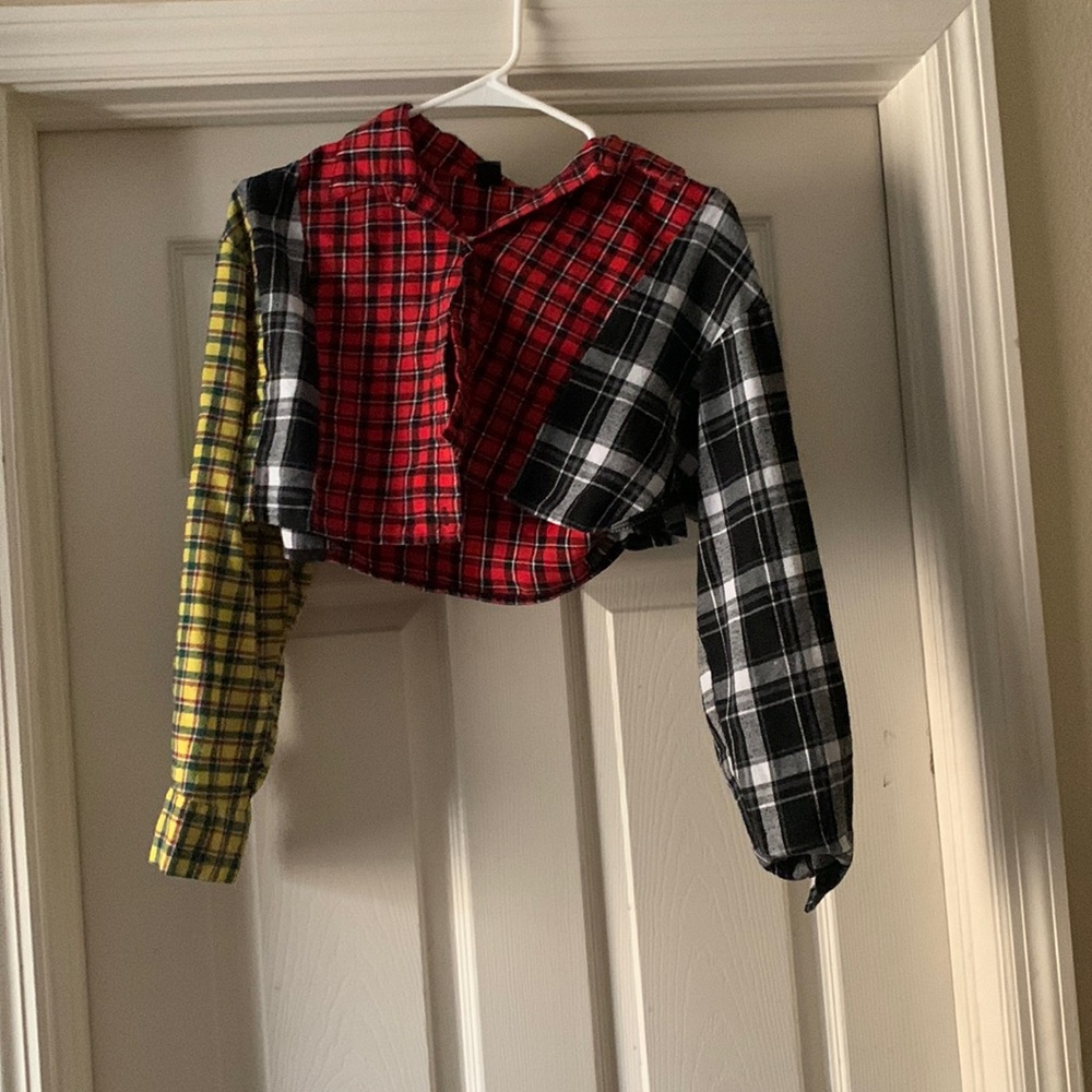 US SIZE 4 color blocked cropped flannel